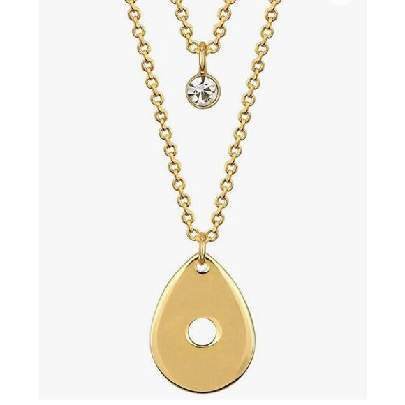 5th Avenue Gold Plated Multi Layer Chain Necklace Crystal Pendant - Picture 1 of 4